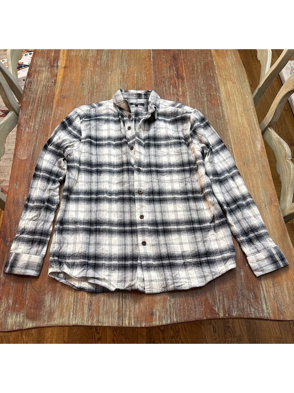 Quince Black White Plaid Flannel Button Down Shirt Large